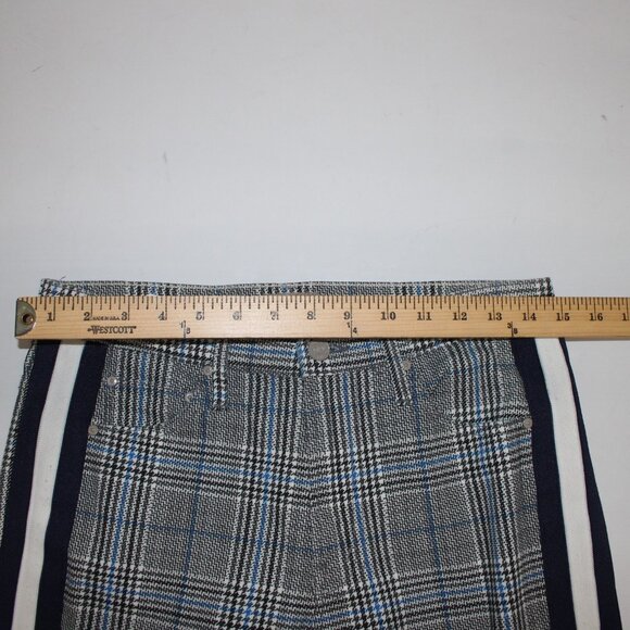 Mother Pant Sz 28 x 27 Black Blue White Striped Side Plaid Straight Cotton Pant - Picture 13 of 16